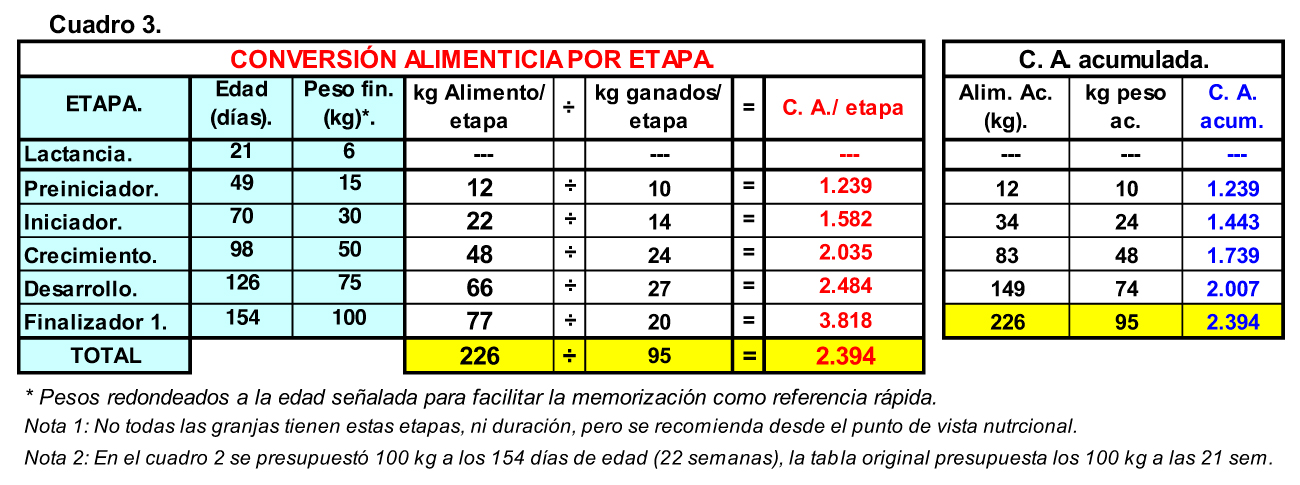 Tablas de crecimiento del cerdo (4). Edad y Conversión Alimenticia
